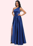 Sharon Ball-Gown/Princess One Shoulder Floor-Length Satin Prom Dresses STIP0022201