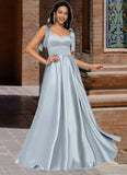 Alula A-line Sweetheart Sweep Train Satin Prom Dresses With Bow STIP0022203