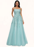 Adriana Ball-Gown/Princess Straight Floor-Length Tulle Prom Dresses With Appliques Lace Sequins STIP0022206