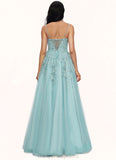 Adriana Ball-Gown/Princess Straight Floor-Length Tulle Prom Dresses With Appliques Lace Sequins STIP0022206