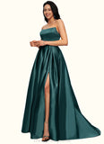 Bella Ball-Gown/Princess Sweep Train Satin Prom Dresses STIP0022207