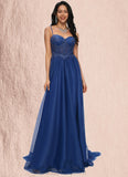 Mikayla Ball-Gown/Princess Sweetheart Sweep Train Tulle Prom Dresses With Appliques Lace Sequins STIP0022210