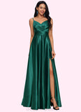 Miley A-line V-Neck Floor-Length Stretch Satin Prom Dresses STIP0022211