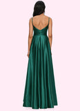 Miley A-line V-Neck Floor-Length Stretch Satin Prom Dresses STIP0022211