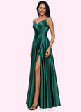 Miley A-line V-Neck Floor-Length Stretch Satin Prom Dresses STIP0022211