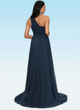 Natalya A-line Asymmetrical Sweep Train Chiffon Prom Dresses With Pleated STIP0022212