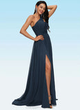 Natalya A-line Asymmetrical Sweep Train Chiffon Prom Dresses With Pleated STIP0022212