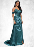 Barbara Trumpet/Mermaid V-Neck Sweep Train Stretch Satin Prom Dresses With Beading Rhinestone Sequins STIP0022213