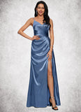 Melissa Sheath/Column V-Neck Floor-Length Stretch Satin Prom Dresses With Pleated STIP0022214