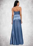 Melissa Sheath/Column V-Neck Floor-Length Stretch Satin Prom Dresses With Pleated STIP0022214