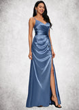 Melissa Sheath/Column V-Neck Floor-Length Stretch Satin Prom Dresses With Pleated STIP0022214