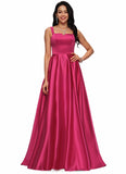 Nina Ball-Gown/Princess V-Neck Sweep Train Satin Prom Dresses STIP0022215