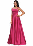 Nina Ball-Gown/Princess V-Neck Sweep Train Satin Prom Dresses STIP0022215