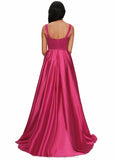 Nina Ball-Gown/Princess V-Neck Sweep Train Satin Prom Dresses STIP0022215