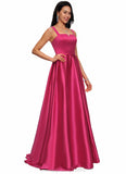 Nina Ball-Gown/Princess V-Neck Sweep Train Satin Prom Dresses STIP0022215