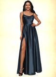 Kiara A-line Cowl Floor-Length Stretch Satin Prom Dresses STIP0022216