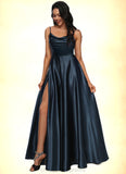 Kiara A-line Cowl Floor-Length Stretch Satin Prom Dresses STIP0022216