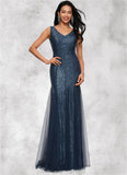 Ingrid Sheath/Column V-Neck Floor-Length Sequin Prom Dresses STIP0022218