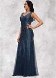 Ingrid Sheath/Column V-Neck Floor-Length Sequin Prom Dresses STIP0022218