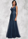 Ingrid Sheath/Column V-Neck Floor-Length Sequin Prom Dresses STIP0022218