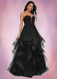 Mariah Ball-Gown/Princess Sweetheart Floor-Length Tulle Prom Dresses With Appliques Lace Sequins STIP0022220