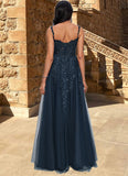 Nicole A-line V-Neck Floor-Length Tulle Prom Dresses With Sequins STIP0022224