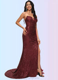 Thea Trumpet/Mermaid V-Neck Sweep Train Sequin Prom Dresses STIP0022227