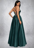 Adelyn Ball-Gown/Princess V-Neck Floor-Length Satin Prom Dresses With Pleated STIP0022230