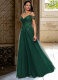 Aleena A-line Off the Shoulder Floor-Length Tulle Prom Dresses With Appliques Lace Sequins STIP0022231