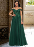 Aleena A-line Off the Shoulder Floor-Length Tulle Prom Dresses With Appliques Lace Sequins STIP0022231