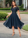 Isis A-line Asymmetrical Asymmetrical Chiffon Lace Cocktail Dress With Ruffle Sequins STIP0022235