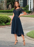 Isis A-line Asymmetrical Asymmetrical Chiffon Lace Cocktail Dress With Ruffle Sequins STIP0022235