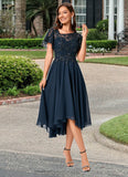 Isis A-line Asymmetrical Asymmetrical Chiffon Lace Cocktail Dress With Ruffle Sequins STIP0022235