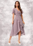 Jaycee A-line V-Neck Asymmetrical Chiffon Cocktail Dress With Cascading Ruffles Ruffle STIP0022238