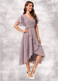 Jaycee A-line V-Neck Asymmetrical Chiffon Cocktail Dress With Cascading Ruffles Ruffle STIP0022238