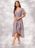 Jaycee A-line V-Neck Asymmetrical Chiffon Cocktail Dress With Cascading Ruffles Ruffle STIP0022238