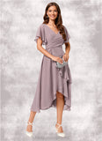 Jaycee A-line V-Neck Asymmetrical Chiffon Cocktail Dress With Cascading Ruffles Ruffle STIP0022238