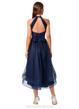 Abigayle A-line Halter One Shoulder V-Neck Asymmetrical Tulle Cocktail Dress STIP0022254