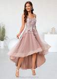 Caitlyn A-line Off the Shoulder Asymmetrical Lace Tulle Cocktail Dress With Flower STIP0022258