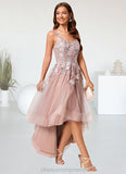 Caitlyn A-line Off the Shoulder Asymmetrical Lace Tulle Cocktail Dress With Flower STIP0022258