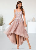 Caitlyn A-line Off the Shoulder Asymmetrical Lace Tulle Cocktail Dress With Flower STIP0022258