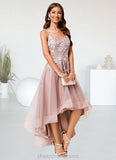 Caitlyn A-line Off the Shoulder Asymmetrical Lace Tulle Cocktail Dress With Flower STIP0022258