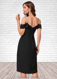 Jessica Sheath/Column Cold Shoulder Asymmetrical Stretch Crepe Cocktail Dress With Rhinestone Ruffle STIP0022259