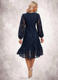 Toni Jacquard V-Neck Elegant A-line Lace Midi Dresses STIP0022269