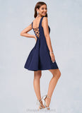 Reagan A-line Square Knee-Length Stretch Crepe Cocktail Dress STIP0022272