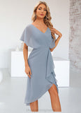 Sherlyn Sheath/Column V-Neck Asymmetrical Chiffon Cocktail Dress With Ruffle STIP0022282