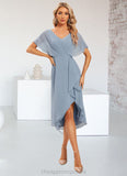 Sherlyn Sheath/Column V-Neck Asymmetrical Chiffon Cocktail Dress With Ruffle STIP0022282