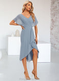 Sherlyn Sheath/Column V-Neck Asymmetrical Chiffon Cocktail Dress With Ruffle STIP0022282