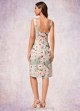 Gloria Sheath/Column Square Knee-Length Polyester Cocktail Dress With Flower STIP0022283