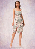 Gloria Sheath/Column Square Knee-Length Polyester Cocktail Dress With Flower STIP0022283